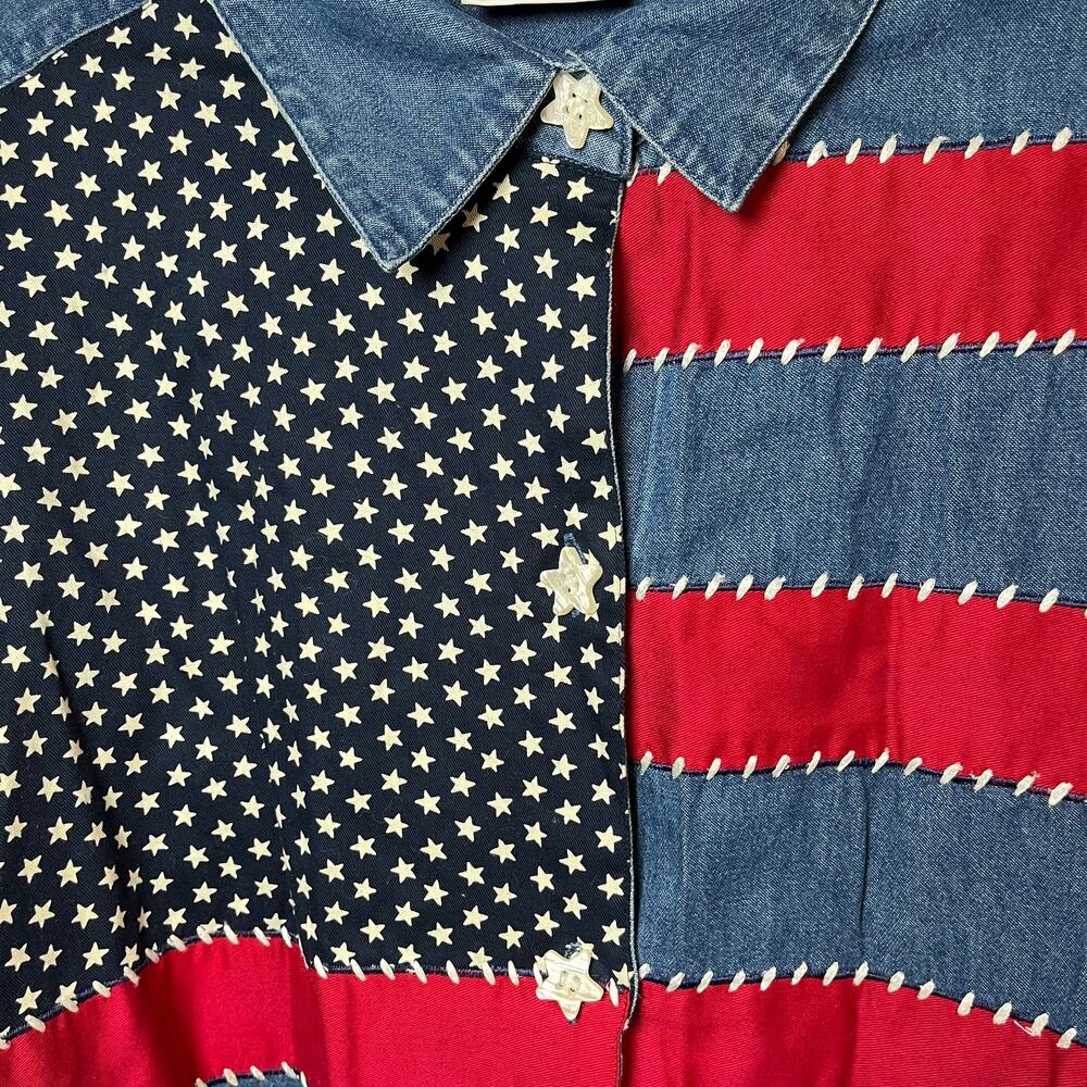 Vintage American Flag Stars Stripes Denim Shirt Red White Blue Large USA July 4 - Picture 6 of 9